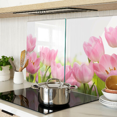 Tabla de cortar de cristal Tulipanes rosados ​​en el jardín