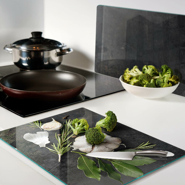 Szklana deska do krojenia Kwiaty i zioła na tle marmuru