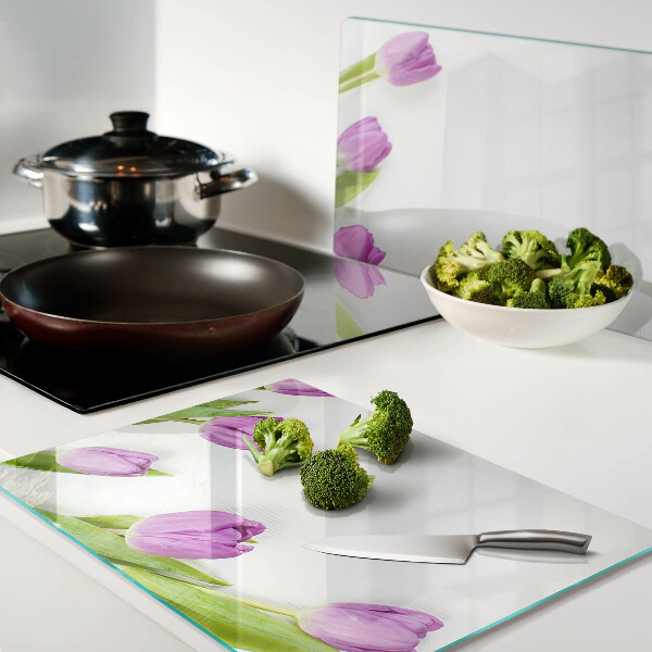 Szklana deska do krojenia Tulipany na białym tle