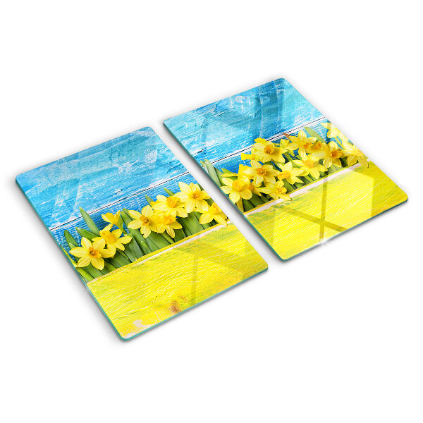 Tabla de cocina Flores de narciso contra el cielo