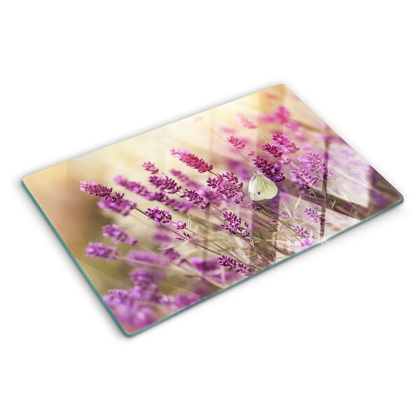 Tabla para cortar Campo de lavanda con una mariposa