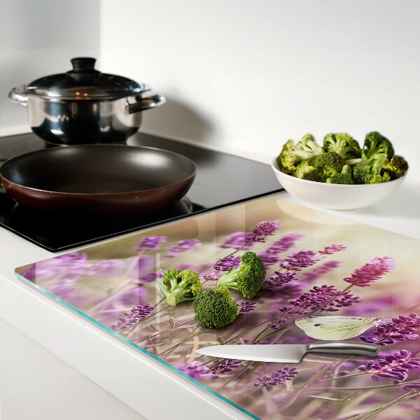 Tabla para cortar Campo de lavanda con una mariposa