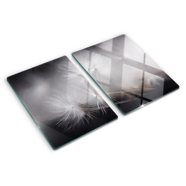 Tabla de cocina Dientes de león esponjosos contra el fondo de la ventana