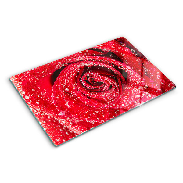 Tabla de cortar Rosa roja con gotas de agua