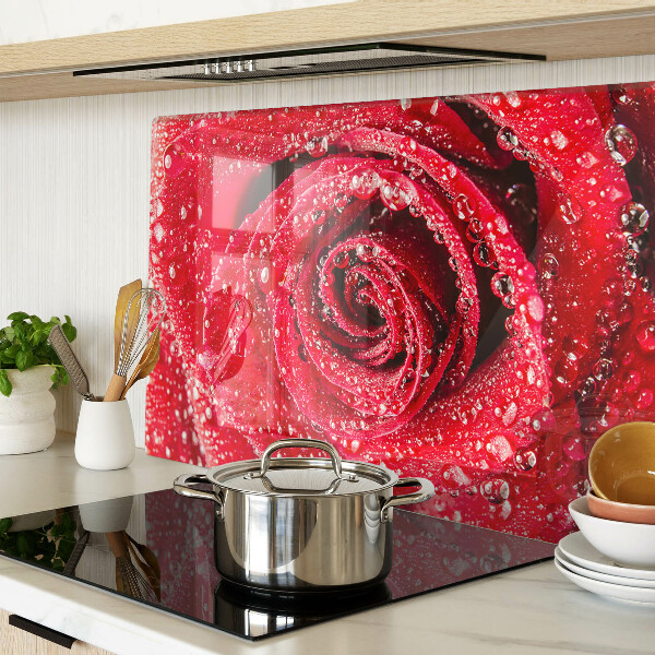 Tabla de cortar Rosa roja con gotas de agua