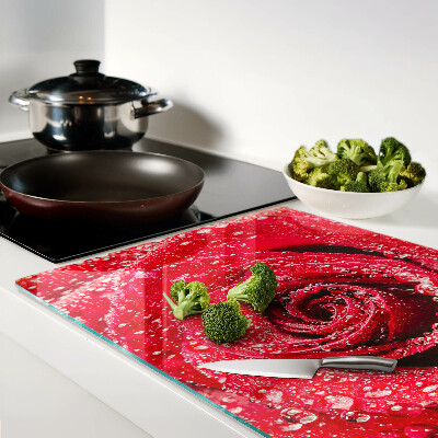 Tabla de cortar Rosa roja con gotas de agua