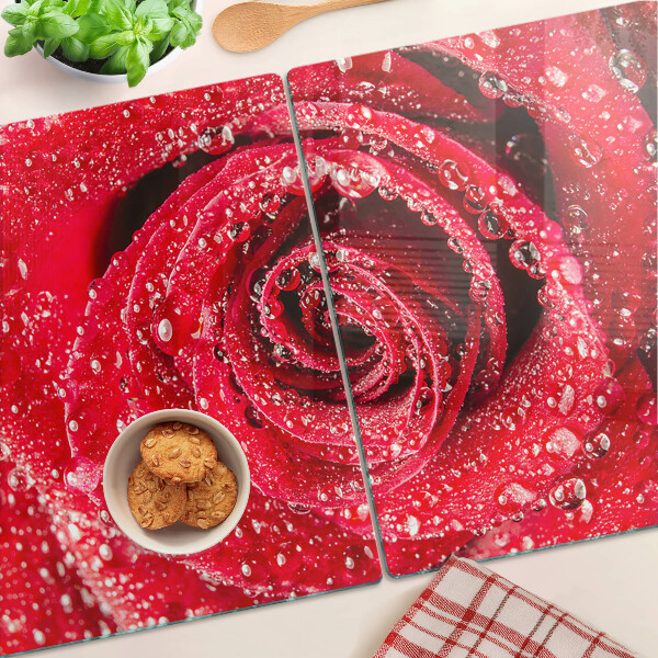 Tabla de cortar Rosa roja con gotas de agua
