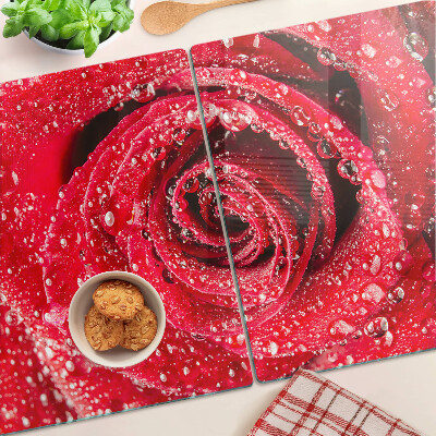 Tabla de cortar Rosa roja con gotas de agua