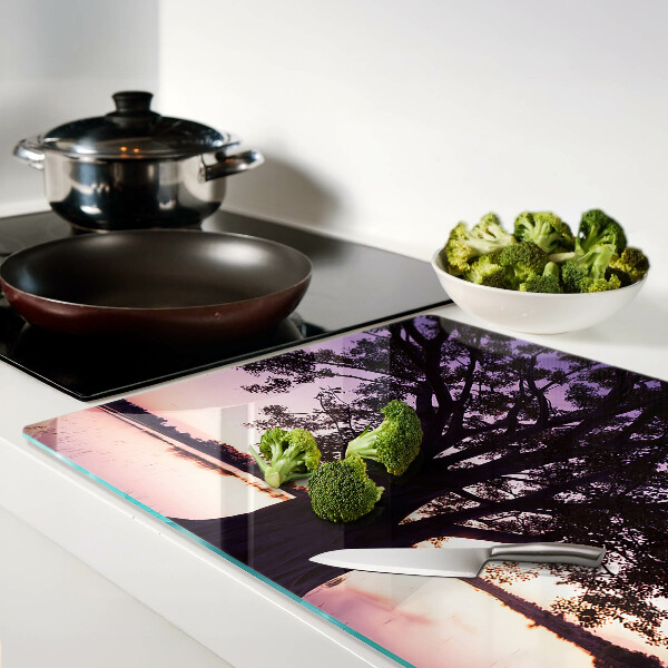 Szklana deska do krojenia Drzewo przy zachodzie słońca