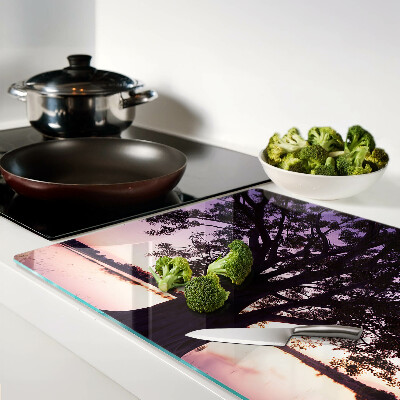 Szklana deska do krojenia Drzewo przy zachodzie słońca