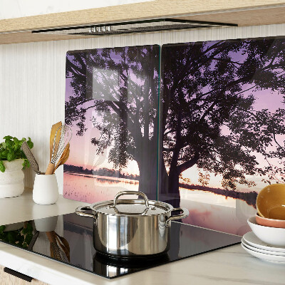 Szklana deska do krojenia Drzewo przy zachodzie słońca