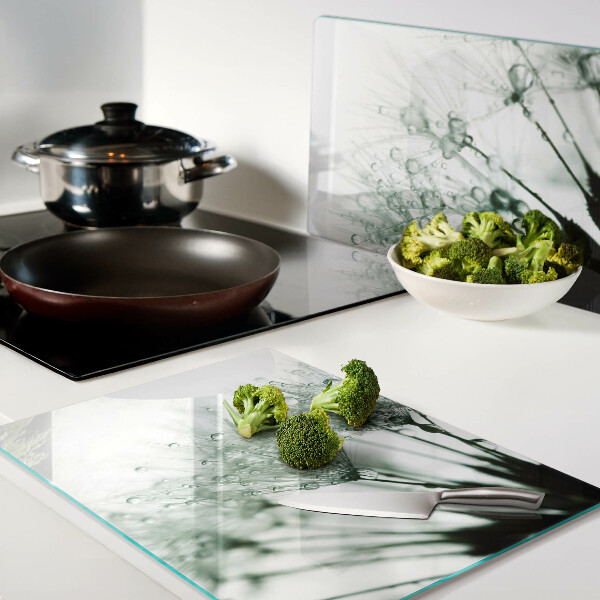 Szklana deska kuchenna Dmuchawce z kroplami wody