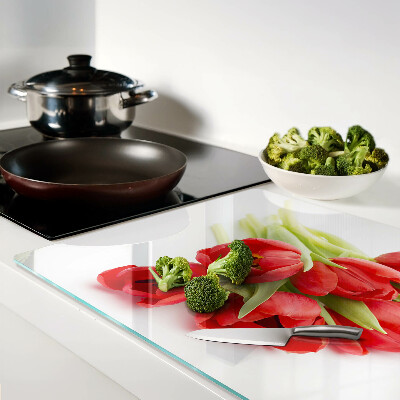 Szklana deska do krojenia Czerwone tulipany na białym tle