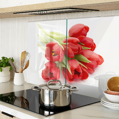 Tabla de cortar de cristal Tulipanes rojos sobre fondo blanco