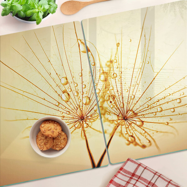 Szklana deska kuchenna Kwiaty z kroplami wody