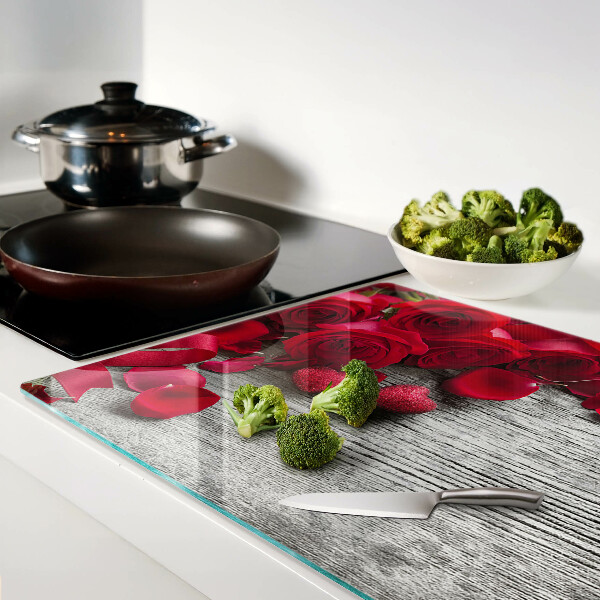 Szklana deska kuchenna Róże i płatki serca