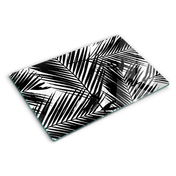 Tabla de cortar de cristal Hojas de palma en blanco y negro