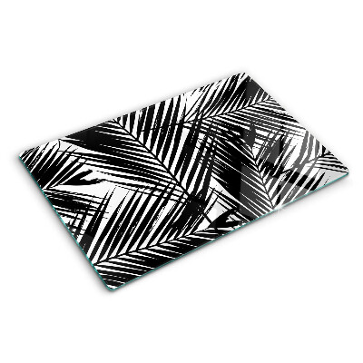 Tabla de cortar de cristal Hojas de palma en blanco y negro