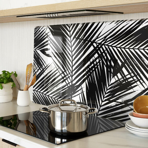 Tabla de cortar de cristal Hojas de palma en blanco y negro