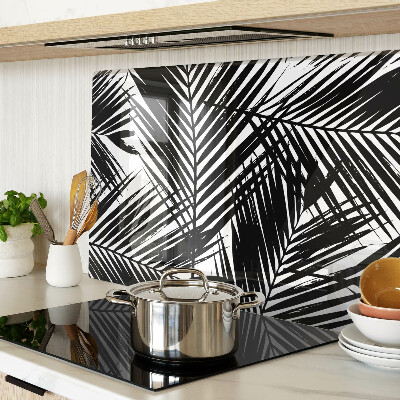 Tabla de cortar de cristal Hojas de palma en blanco y negro