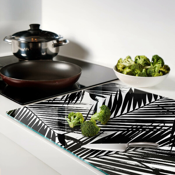 Tabla de cortar de cristal Hojas de palma en blanco y negro