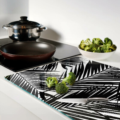 Tabla de cortar de cristal Hojas de palma en blanco y negro