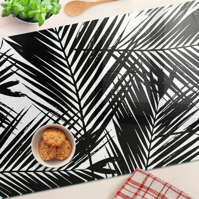 Deska kuchenna szklana Liście palm w czerni i bieli
