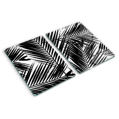 Tabla de cortar de cristal Hojas de palma en blanco y negro