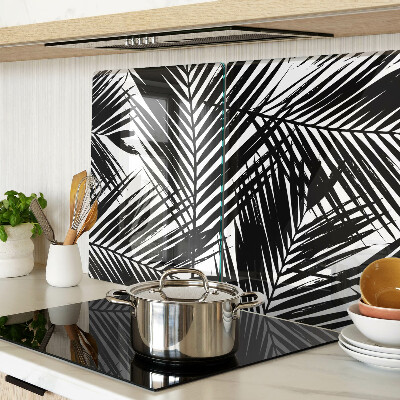 Tabla de cortar de cristal Hojas de palma en blanco y negro