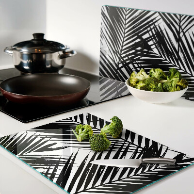 Tabla de cortar de cristal Hojas de palma en blanco y negro