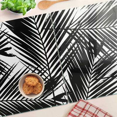 Tabla de cortar de cristal Hojas de palma en blanco y negro