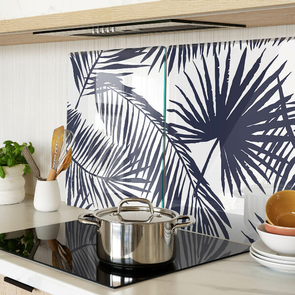 Tabla de cortar de cristal Hojas de palma sobre fondo blanco