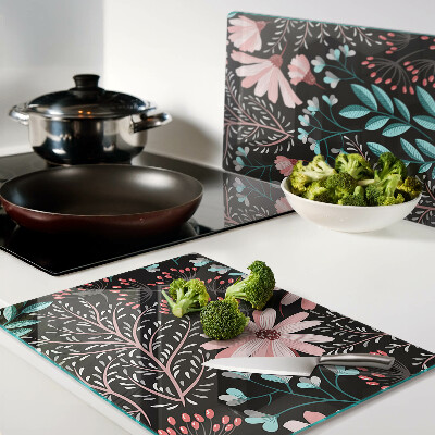 Tabla de cortar Patrón floral sobre fondo oscuro