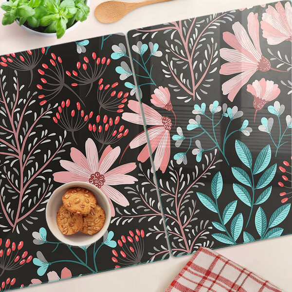 Tabla de cortar Patrón floral sobre fondo oscuro