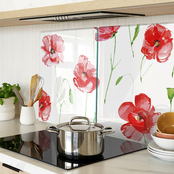 Szklana deska kuchenna Makowy wzór z kwiatami