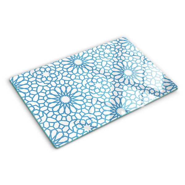 Tabla de cortar de cristal Motivo floral en tonos azules.