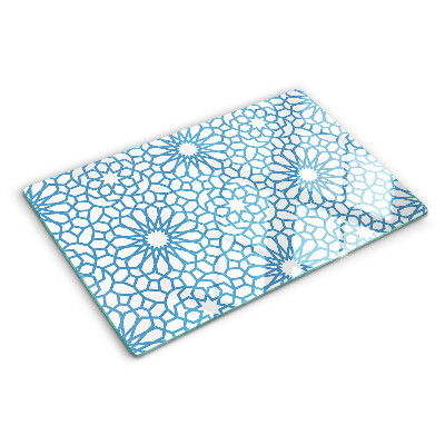 Tabla de cortar de cristal Motivo floral en tonos azules.