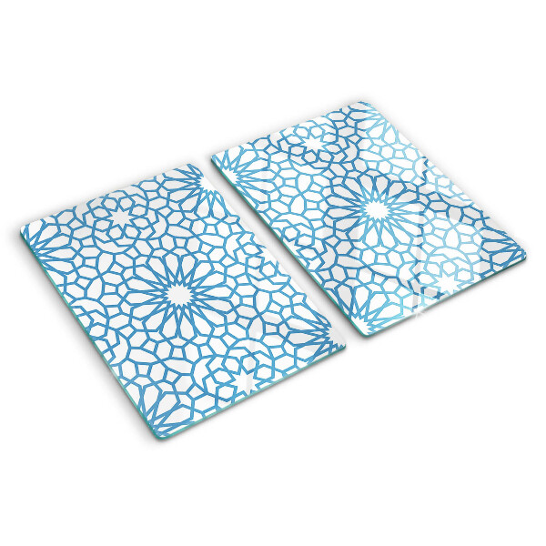 Tabla de cortar de cristal Motivo floral en tonos azules.