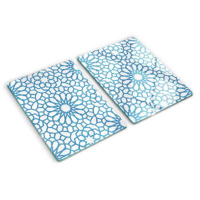 Tabla de cortar de cristal Motivo floral en tonos azules.