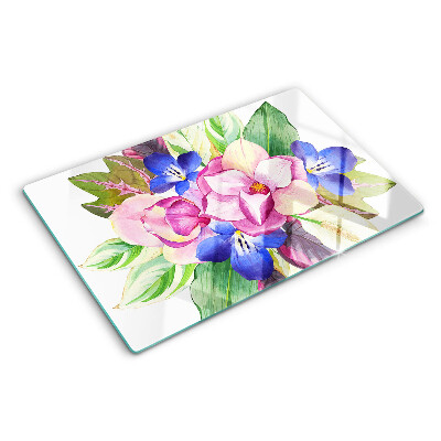 Tabla de cortar Patrón floral con flores rosas y azules.