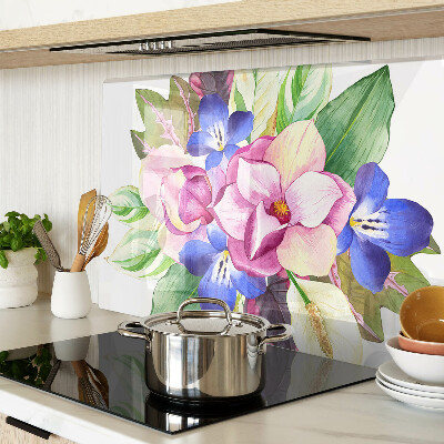 Tabla de cortar Patrón floral con flores rosas y azules.