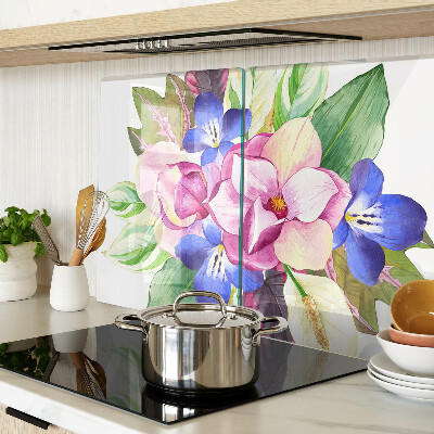 Tabla de cortar Patrón floral con flores rosas y azules.