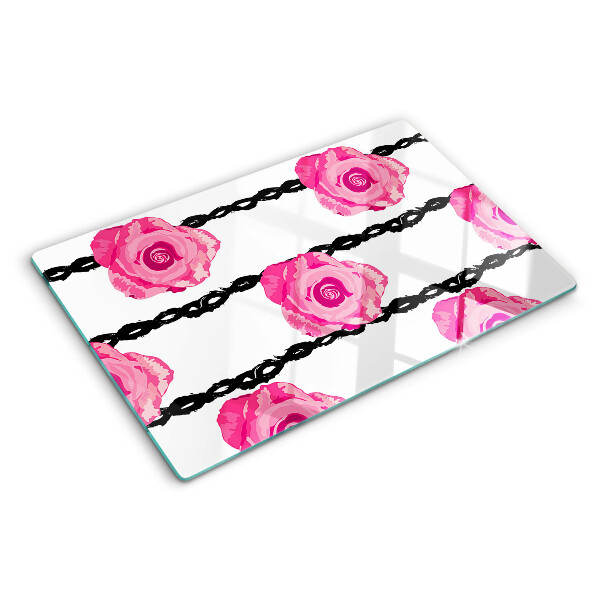 Tabla de cocina Rosas sobre un fondo de líneas negras