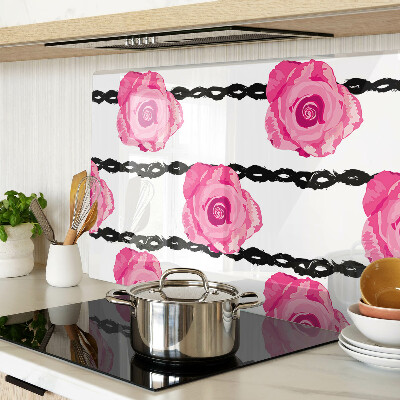 Tabla de cocina Rosas sobre un fondo de líneas negras