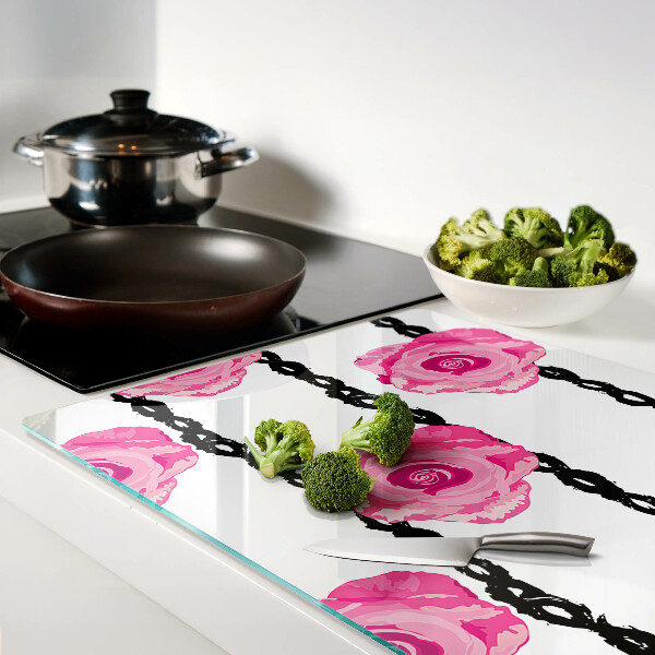 Tabla de cocina Rosas sobre un fondo de líneas negras