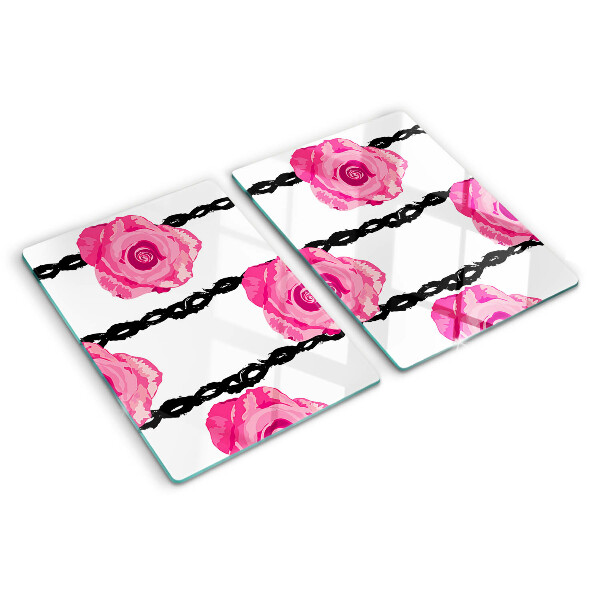 Tabla de cocina Rosas sobre un fondo de líneas negras