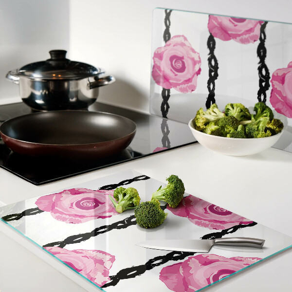 Tabla de cocina Rosas sobre un fondo de líneas negras