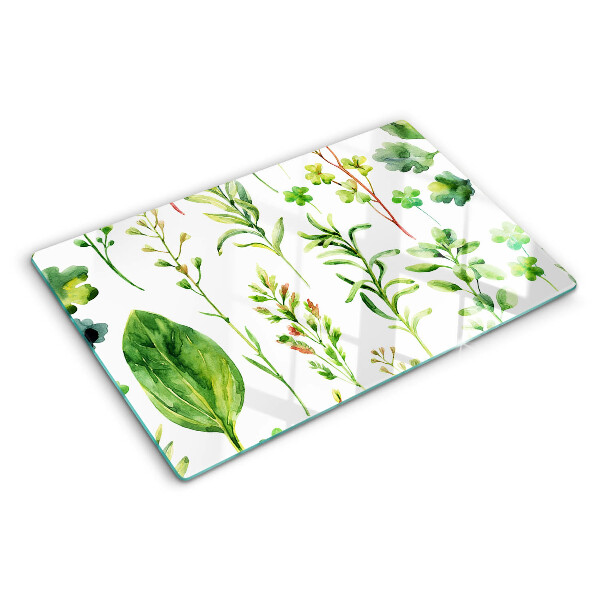 Tabla de cocina Patrones de plantas en tonos verdes.