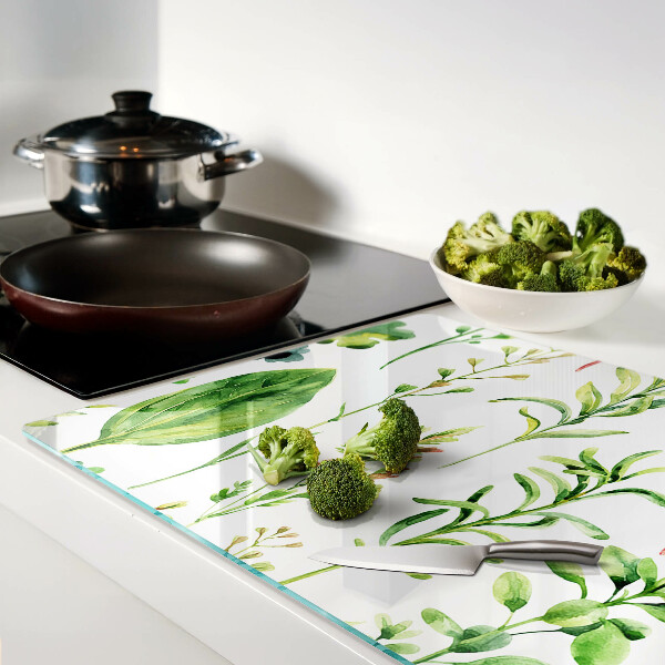 Tabla de cocina Patrones de plantas en tonos verdes.