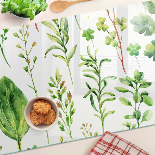 Tabla de cocina Patrones de plantas en tonos verdes.